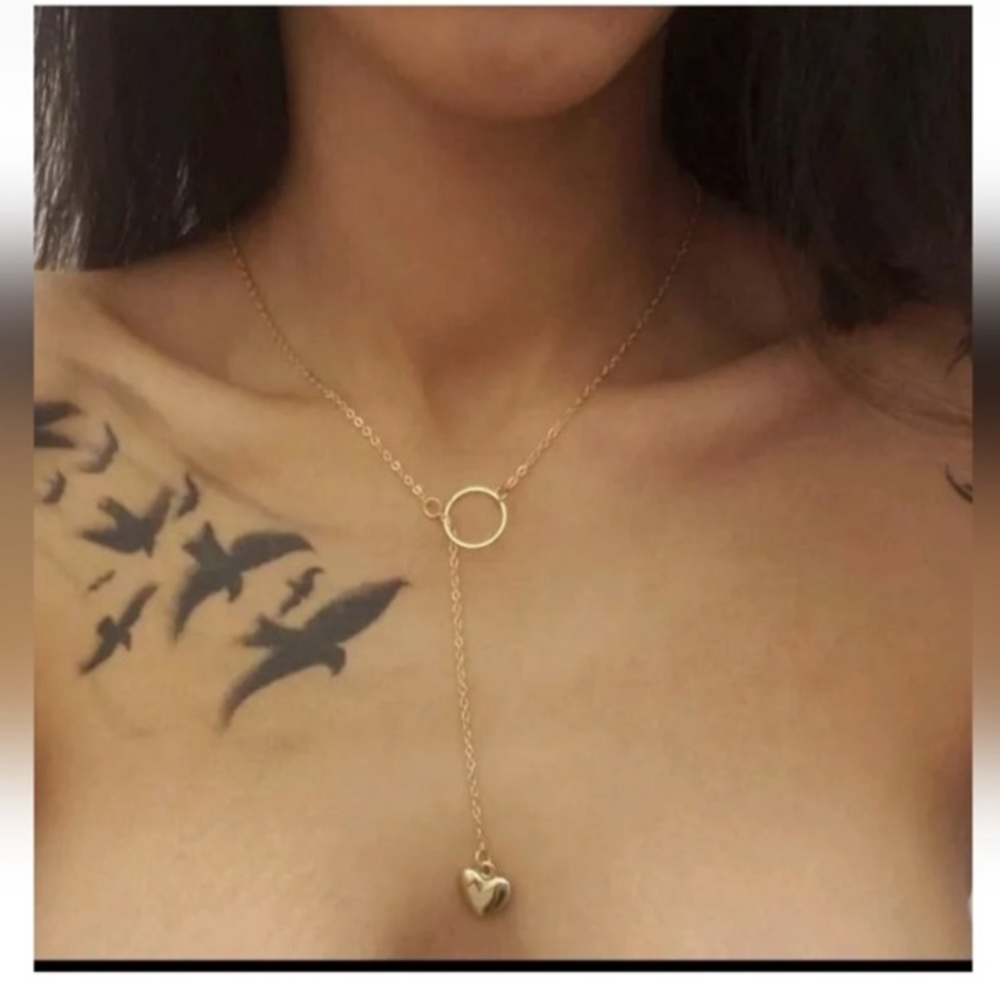 💜 Lovely Metallic Heart Lariat Necklace 💜 Heart Charm Y Lariat Necklace